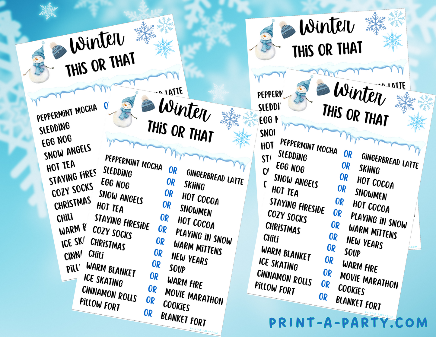 THIS OR THAT GAME- Printable Winter This or That Game – Fun Winter Activity for Kids, Classrooms & Parties