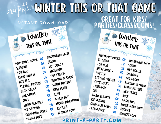 THIS OR THAT GAME- Printable Winter This or That Game – Fun Winter Activity for Kids, Classrooms & Parties