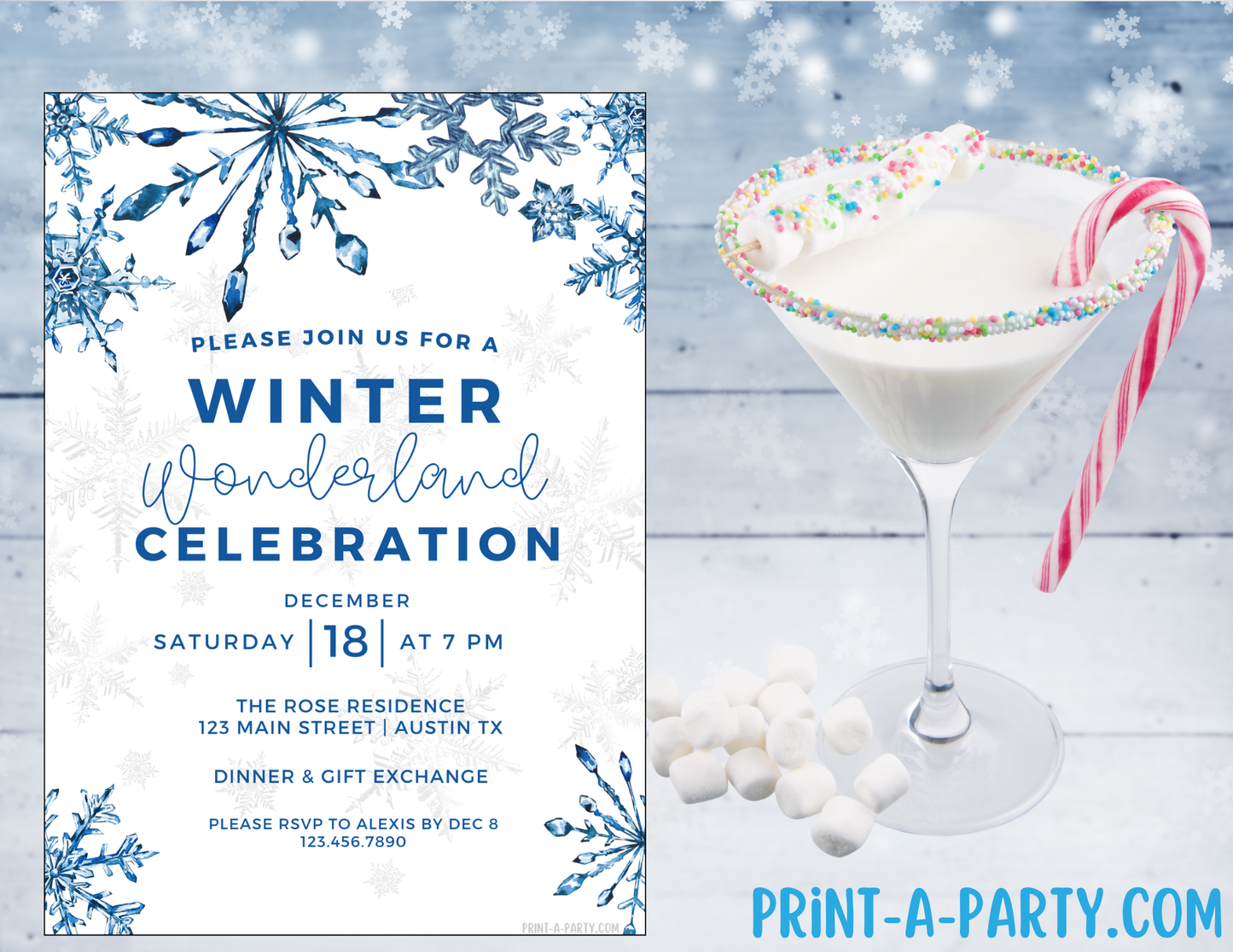 WINTER WONDERLAND PARTY INVITATION - Editable Holiday Invitation Template for Easy Sharing Posting or Printing