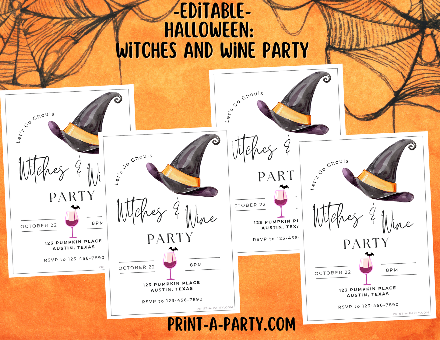 HALLOWEEN Editable Witches & Wine Halloween Invitation – Girls Night Out, Witch-themed Parties, October Wine Night