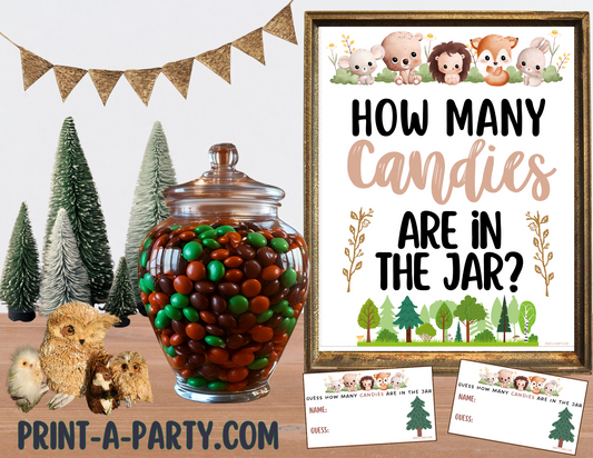 CANDY JAR GUESSING GAME | How many candies in jar | Woodland Theme | Woodland Baby Shower Game | Woodland Baby Shower Theme