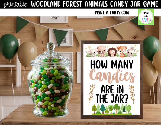 Woodland Forest Animals Candy Jar Game Printable Sign (8x10) + Guessing Cards - For Baby Showers and events