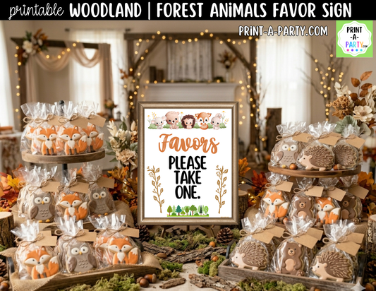 Woodland Forest Animals Favors Printable Sign (8x10) – For Parties, Showers and Events