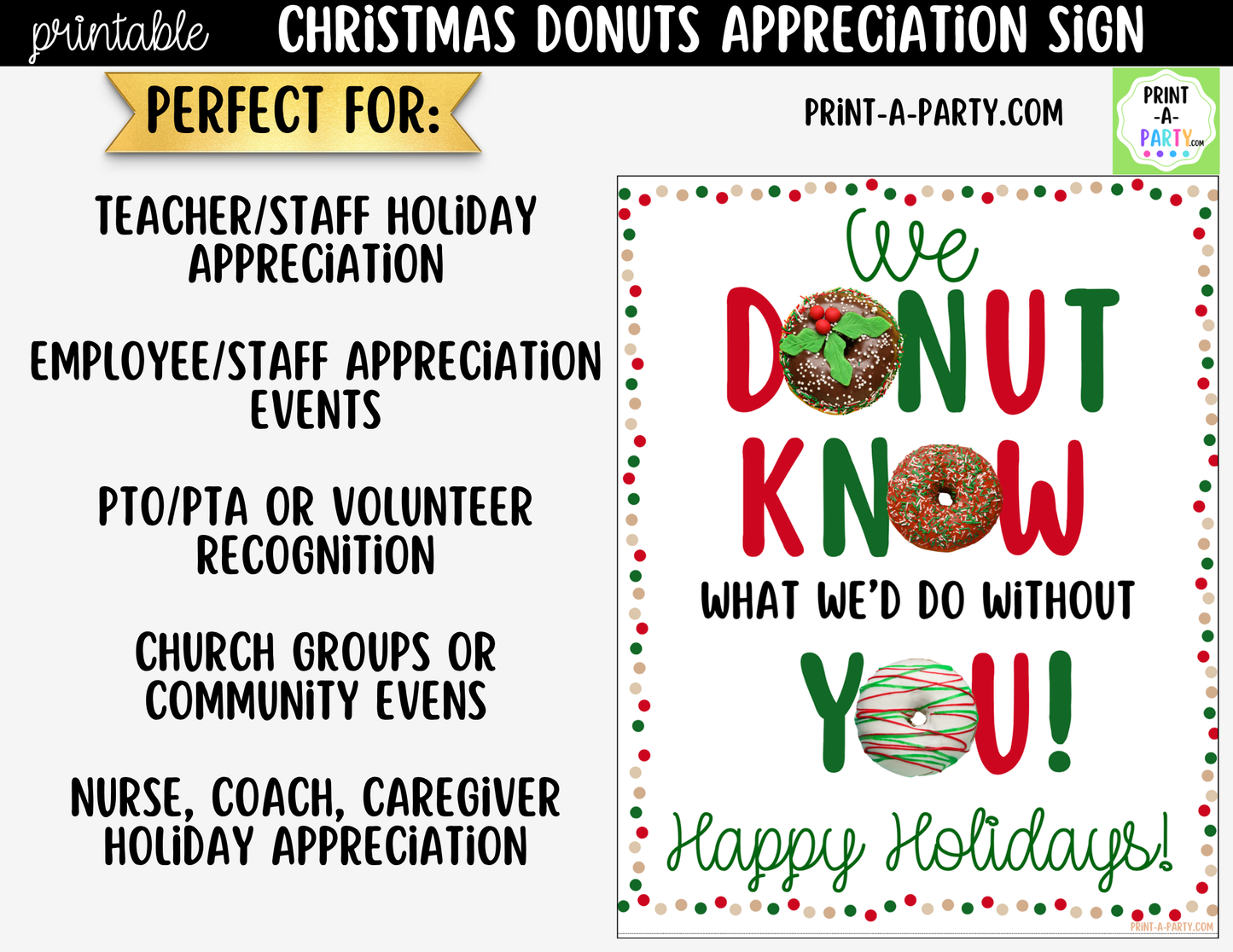 Christmas Donuts Appreciation Sign Printable | Teacher & Staff Holiday Thank You