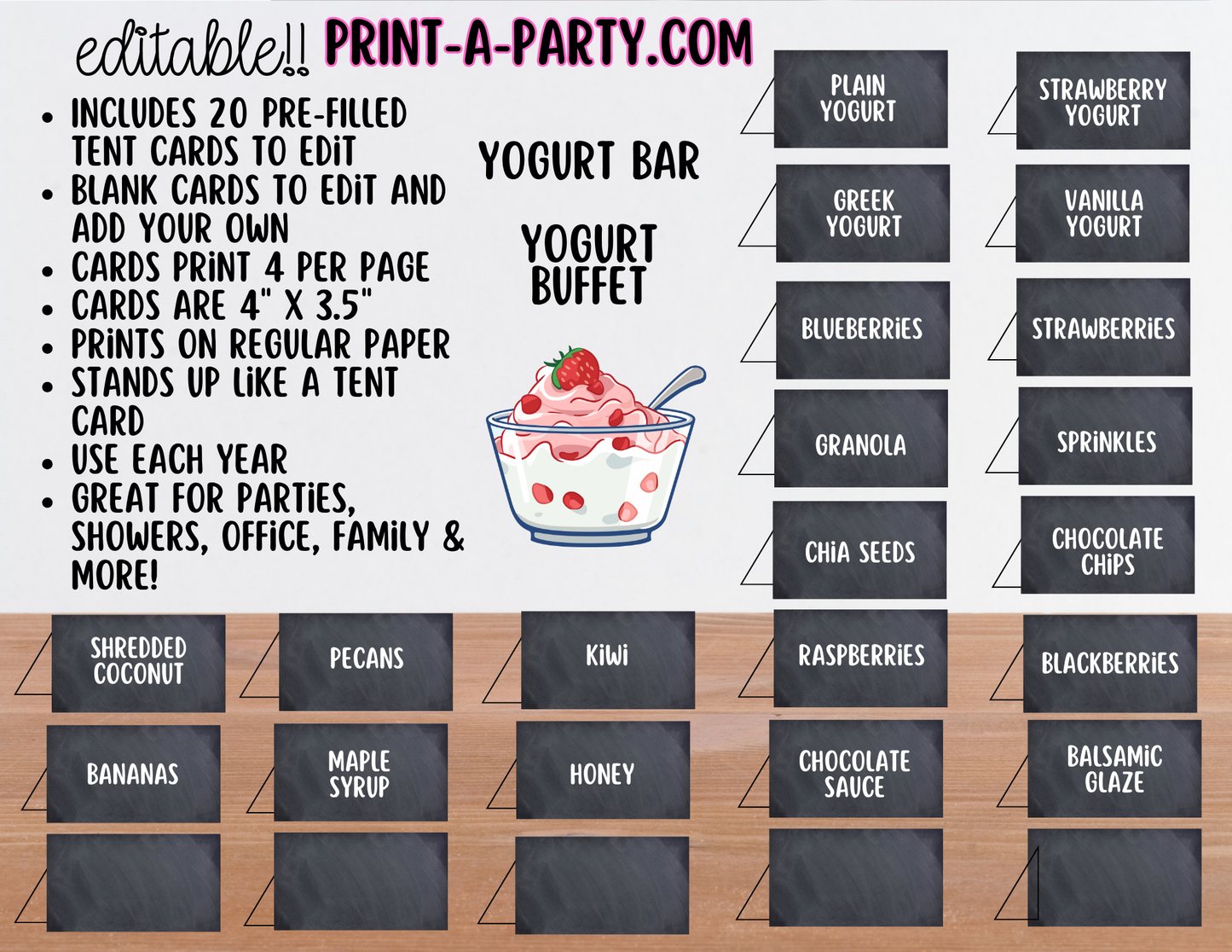 EDITABLE YOGURT BAR | YOGURT STATION Setup - CHALKBOARD | Yogurt Bar Sign | Food Station For Party | Party Food Bar | DIY Yogurt Bar