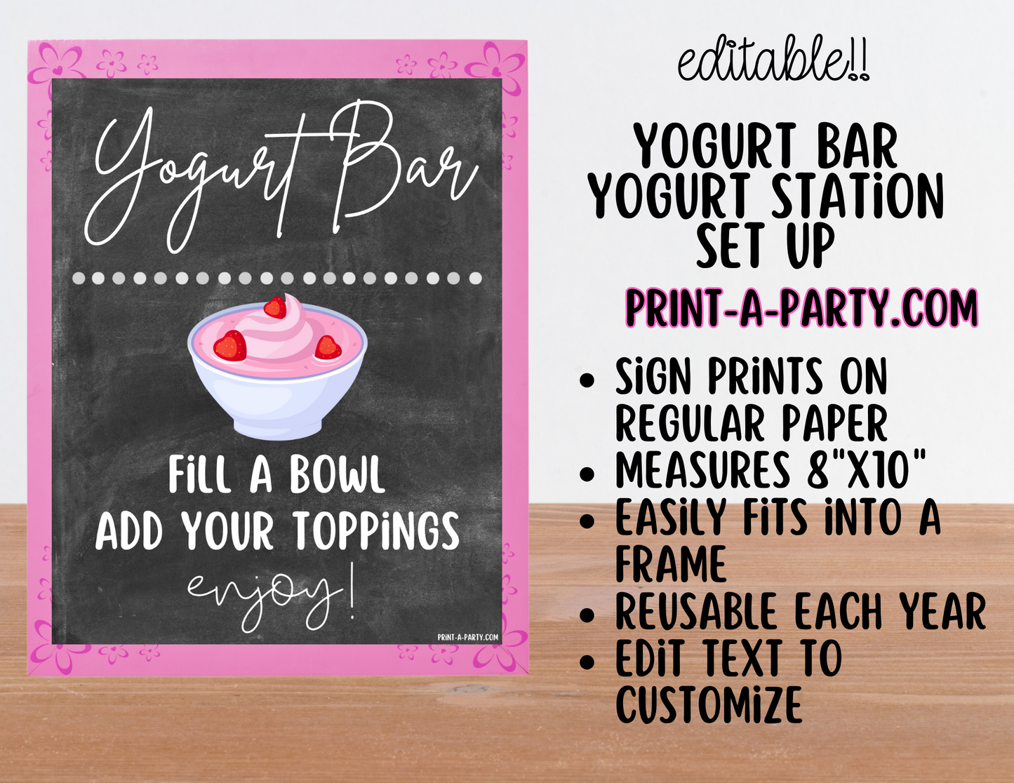 EDITABLE YOGURT BAR | YOGURT STATION Setup - CHALKBOARD | Yogurt Bar Sign | Food Station For Party | Party Food Bar | DIY Yogurt Bar