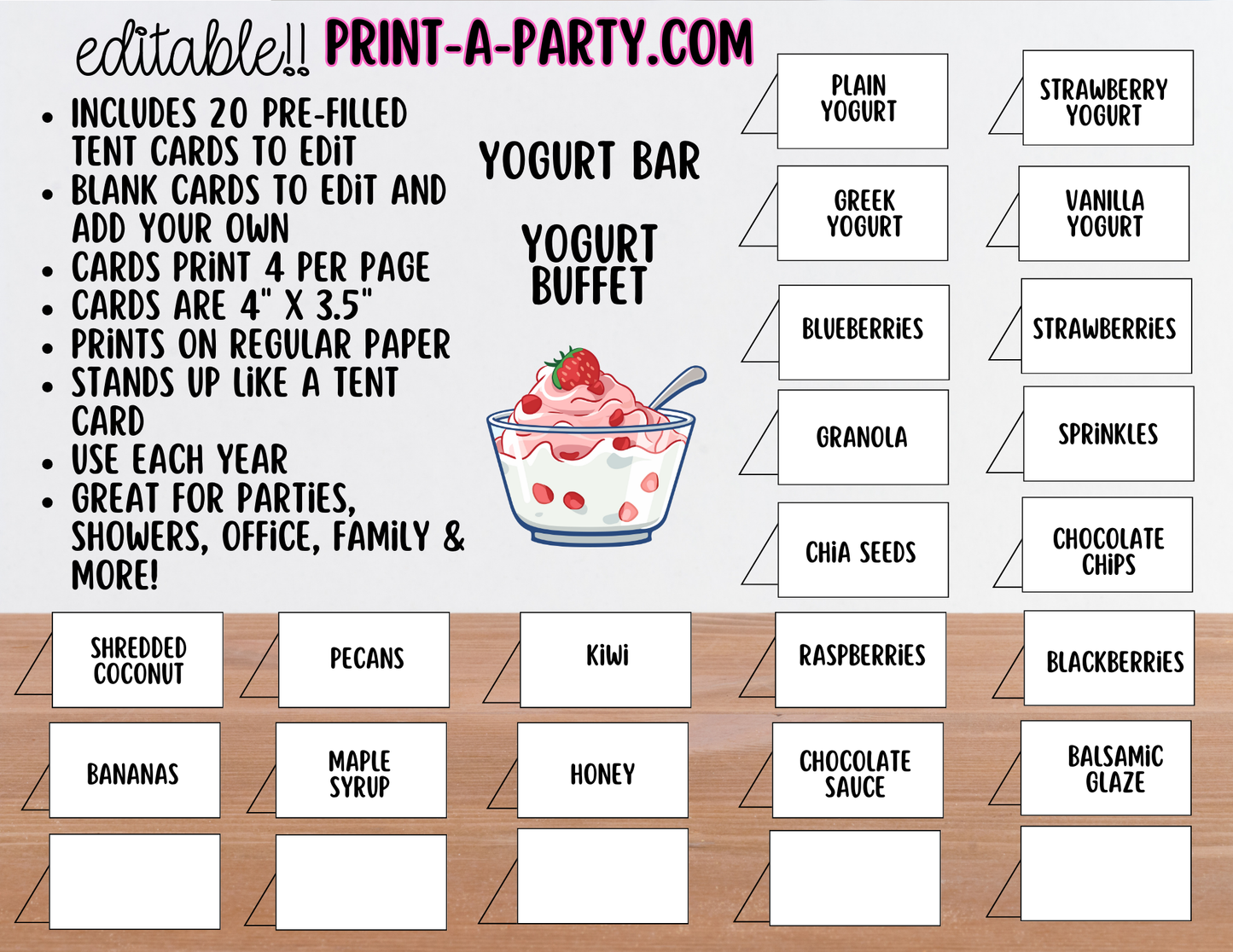 EDITABLE YOGURT BAR | YOGURT STATION Setup - WHITE | Yogurt Bar Sign | Food Station For Party | Party Food Bar | DIY Yogurt Bar