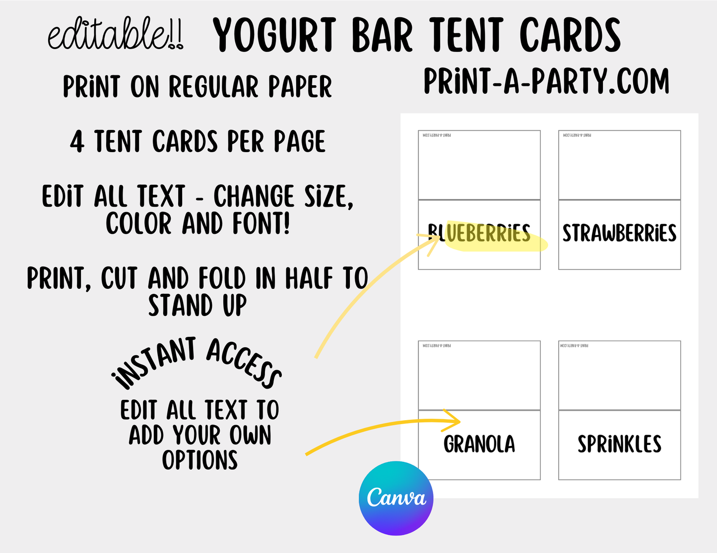 EDITABLE YOGURT BAR | YOGURT STATION Setup - WHITE | Yogurt Bar Sign | Food Station For Party | Party Food Bar | DIY Yogurt Bar