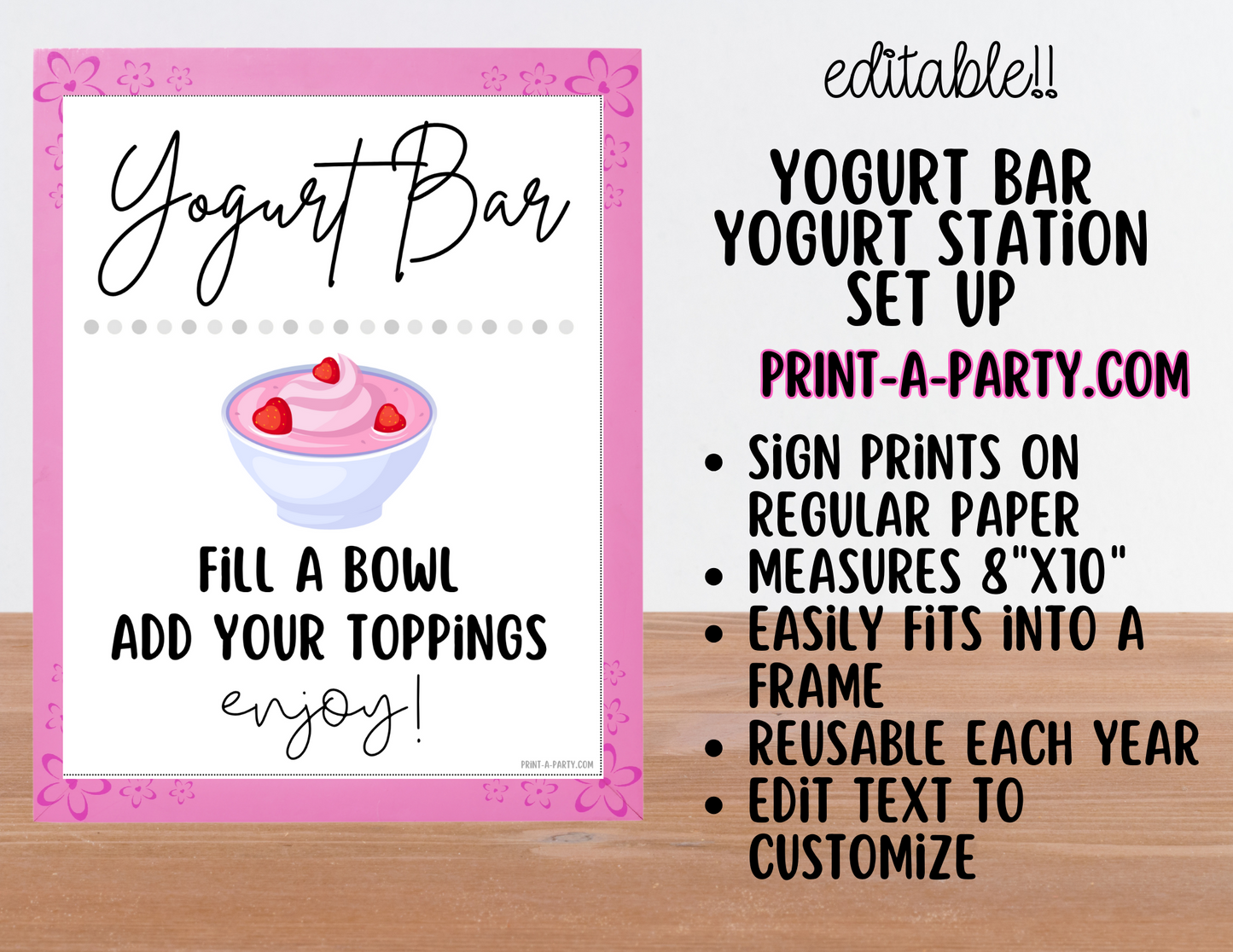 EDITABLE YOGURT BAR | YOGURT STATION Setup - WHITE | Yogurt Bar Sign | Food Station For Party | Party Food Bar | DIY Yogurt Bar