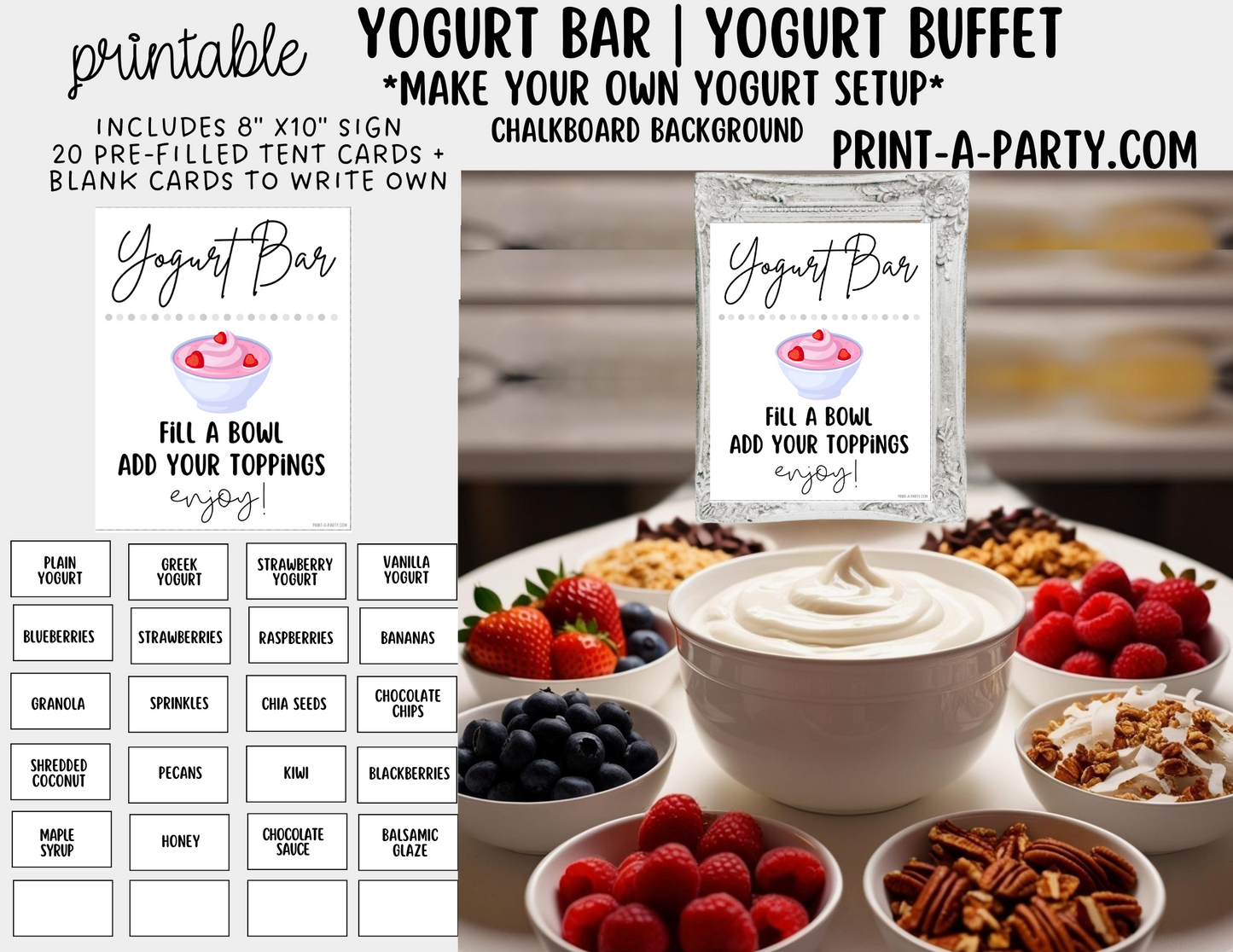 YOGURT BAR | YOGURT STATION Setup - WHITE | Yogurt Bar Sign | Food Station For Party | Party Food Bar | DIY Yogurt Bar