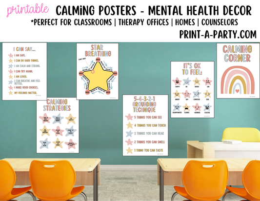 CLASSROOM DECOR - Boho Calming Corner Posters – Printable Mental Health Wall Decor for Classrooms, Therapy Offices & Homes