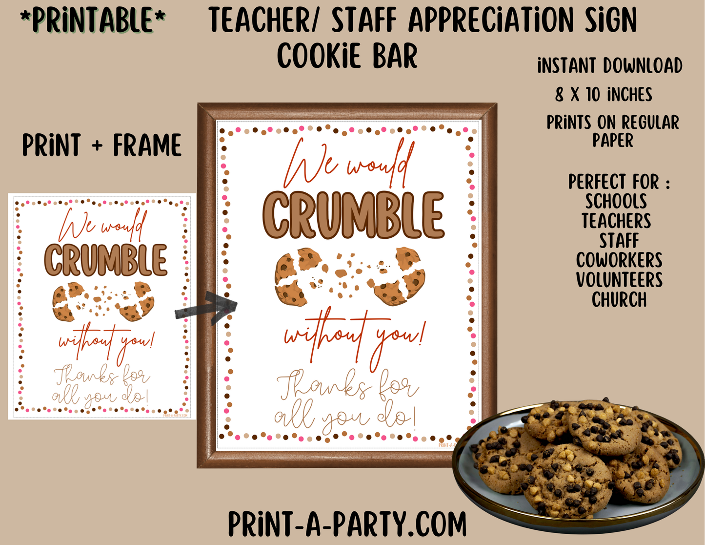 Appreciation Sign: COOKIE BAR - Neutral - Cookie Appreciation Sign | Printable 8x10 Teacher & Staff Desserts