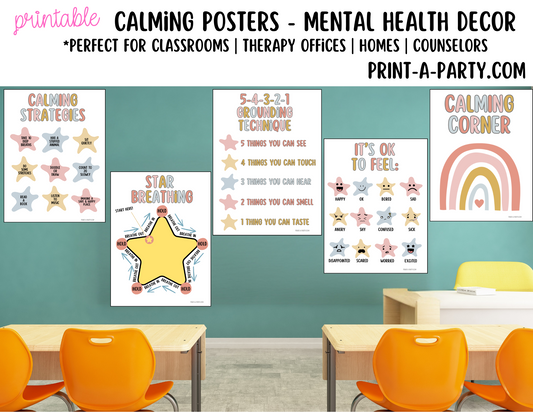CLASSROOM DECOR - Boho Calming Corner Posters – Printable Mental Health Wall Decor for Classrooms, Therapy Offices & Homes