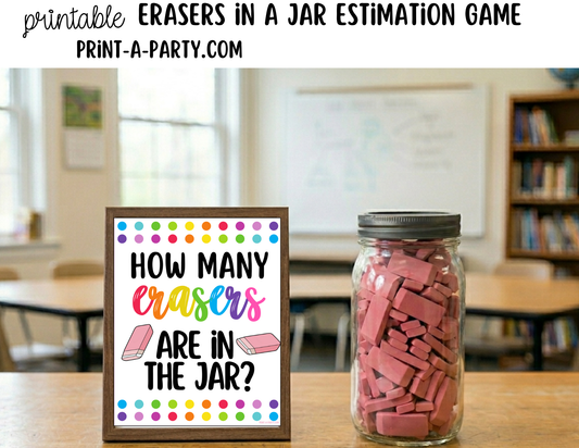How Many Erasers in Jar Guessing Game Printable – Sign + Guessing Cards for Class Activity