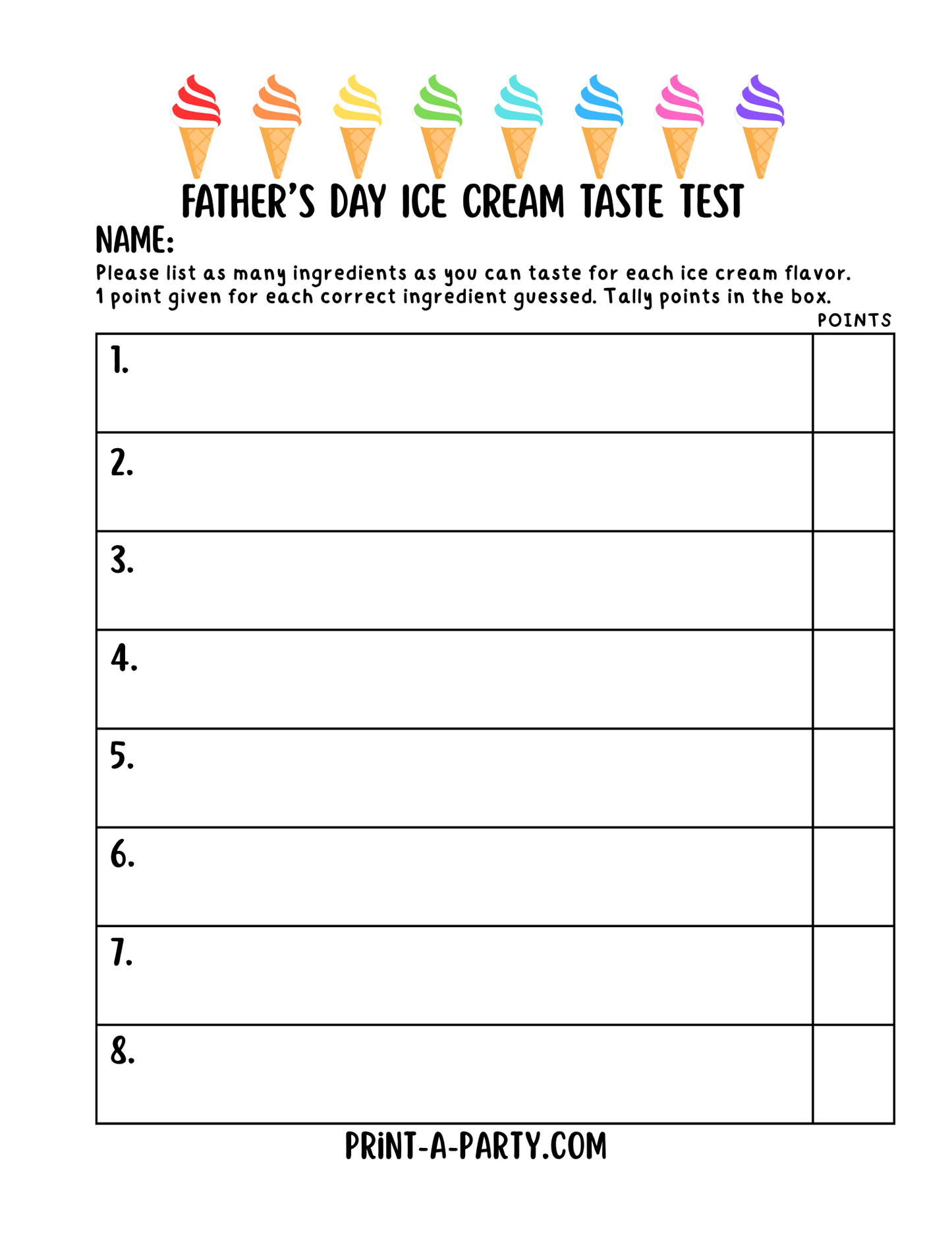 Father's Day Activity - Ice Cream Taste Test Printable - FREE INSTANT DOWNLOAD