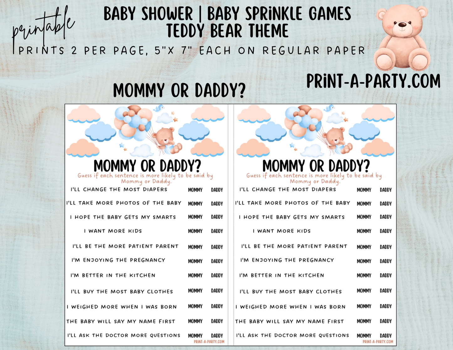 GAMES for Baby Shower | Teddy Bear Blue Shower Theme | Teddy Bear Baby Shower Games | Teddy Bears Baby Shower Theme