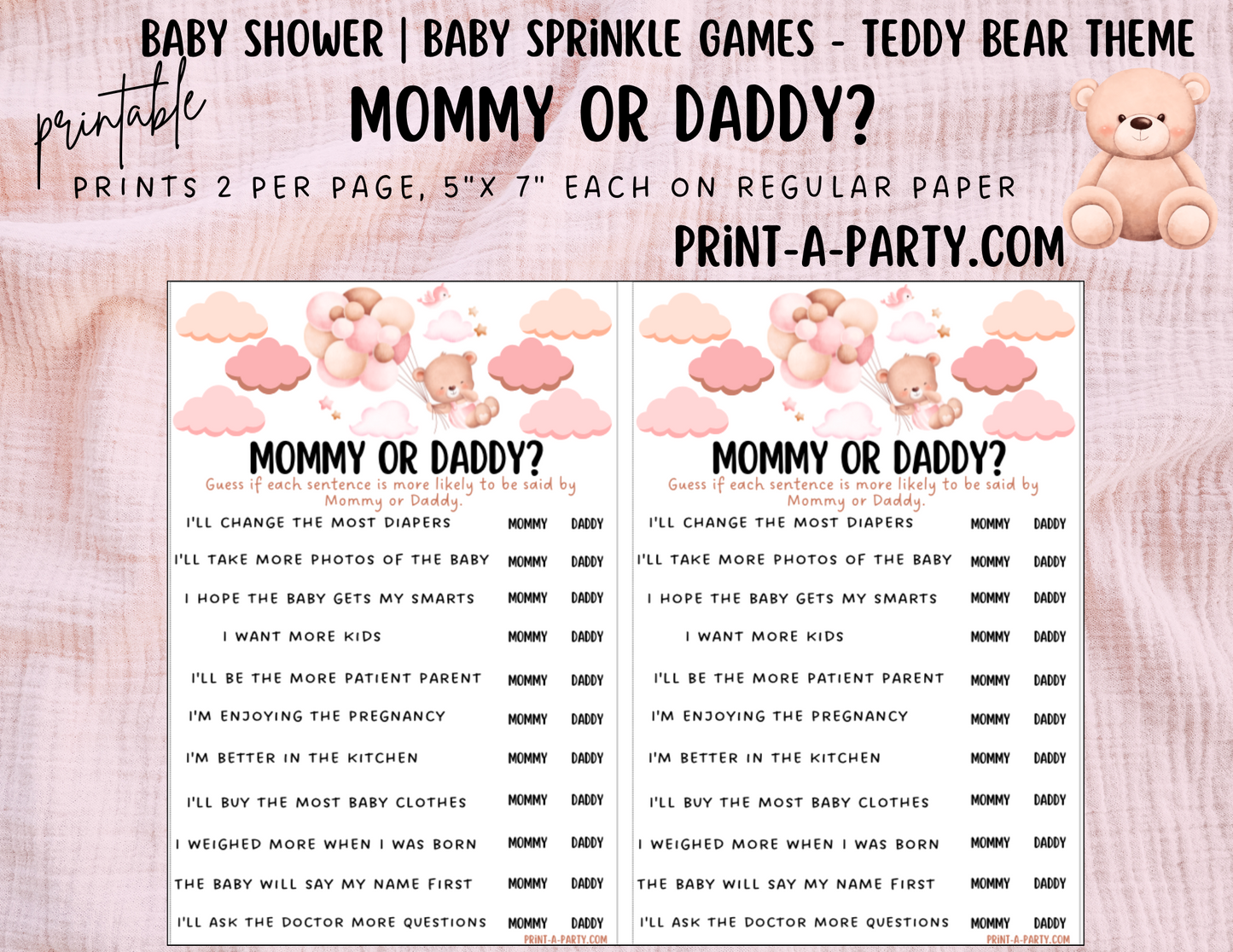 GAMES for Baby Shower | Teddy Bear Pink Shower Theme | Teddy Bear Baby Shower Games | Teddy Bears Baby Shower Theme