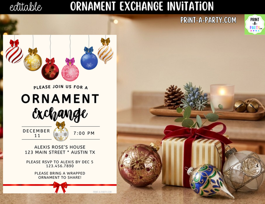 Ornament Exchange Party Invitation | Editable Canva Christmas Holiday Invite
