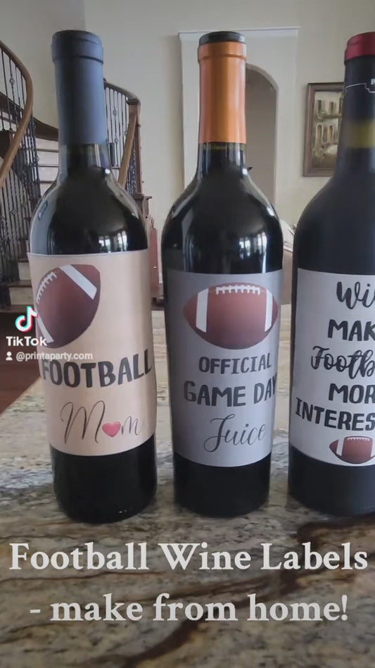 WINE LABELS: Printable Football Wine Labels – Fun Party Decor for Tailgates, Football Moms & Game Day Gatherings