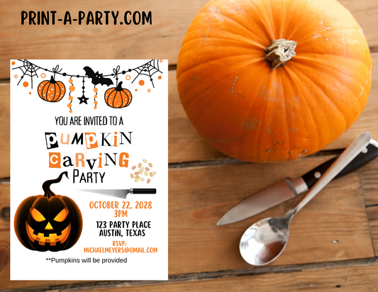 HALLOWEEN Editable Pumpkin Carving Party Invitation – Fall & Halloween Template for Fall Festivals, School events and more!