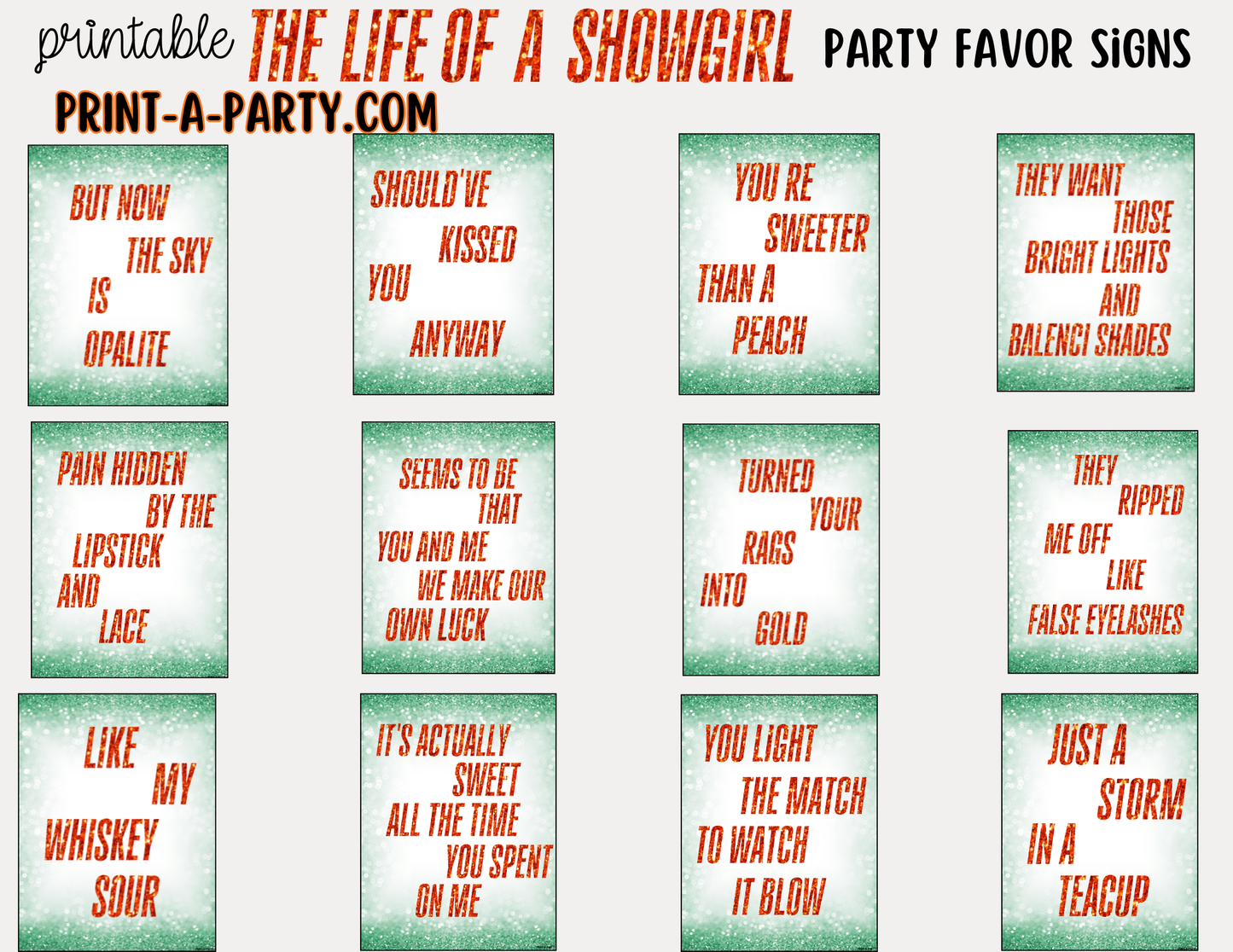 Swiftie Party Signs - Printable Taylor Swift Life of a Showgirl Party Signs – Swiftie Party Decorations