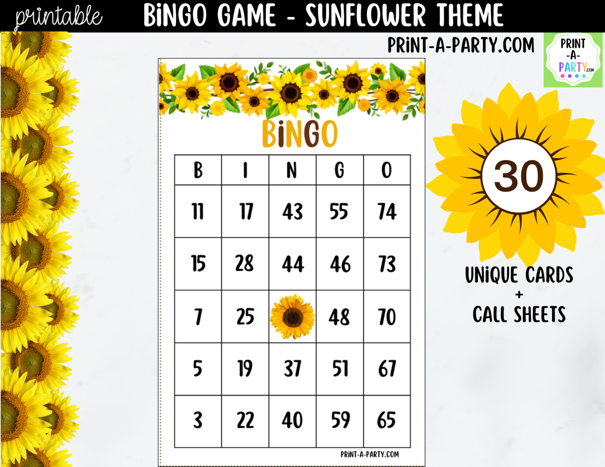 Sunflower Bingo Printable | Number Party Game
