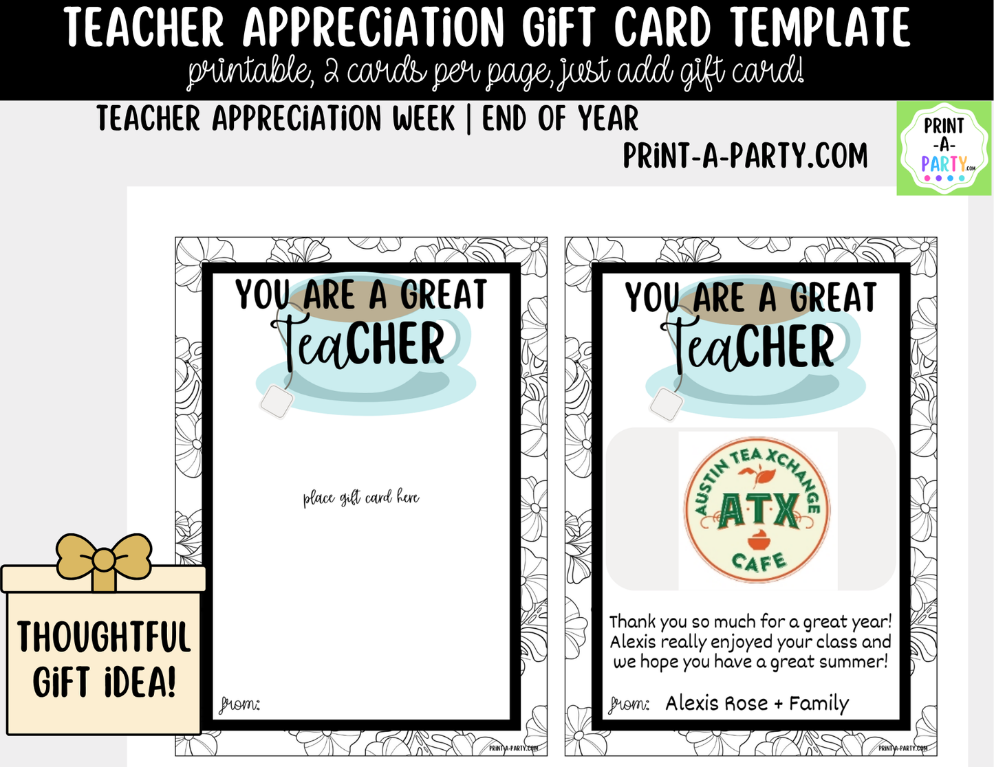 Gift Card Restaurant Templates – Teacher Appreciation Gift Cards for Teacher and Staff Gifts
