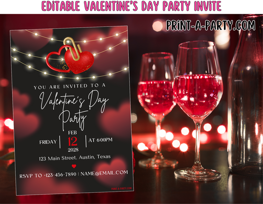 Editable Valentine’s Day Invitation Template – Printable 5x7 Canva Invite, Instant Download