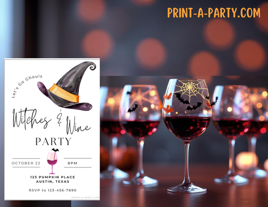 HALLOWEEN Editable Witches & Wine Halloween Invitation – Girls Night Out, Witch-themed Parties, October Wine Night