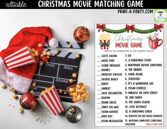 Christmas Movie Matching Game Printable | Holiday Party Game for Families, Kids & Adults