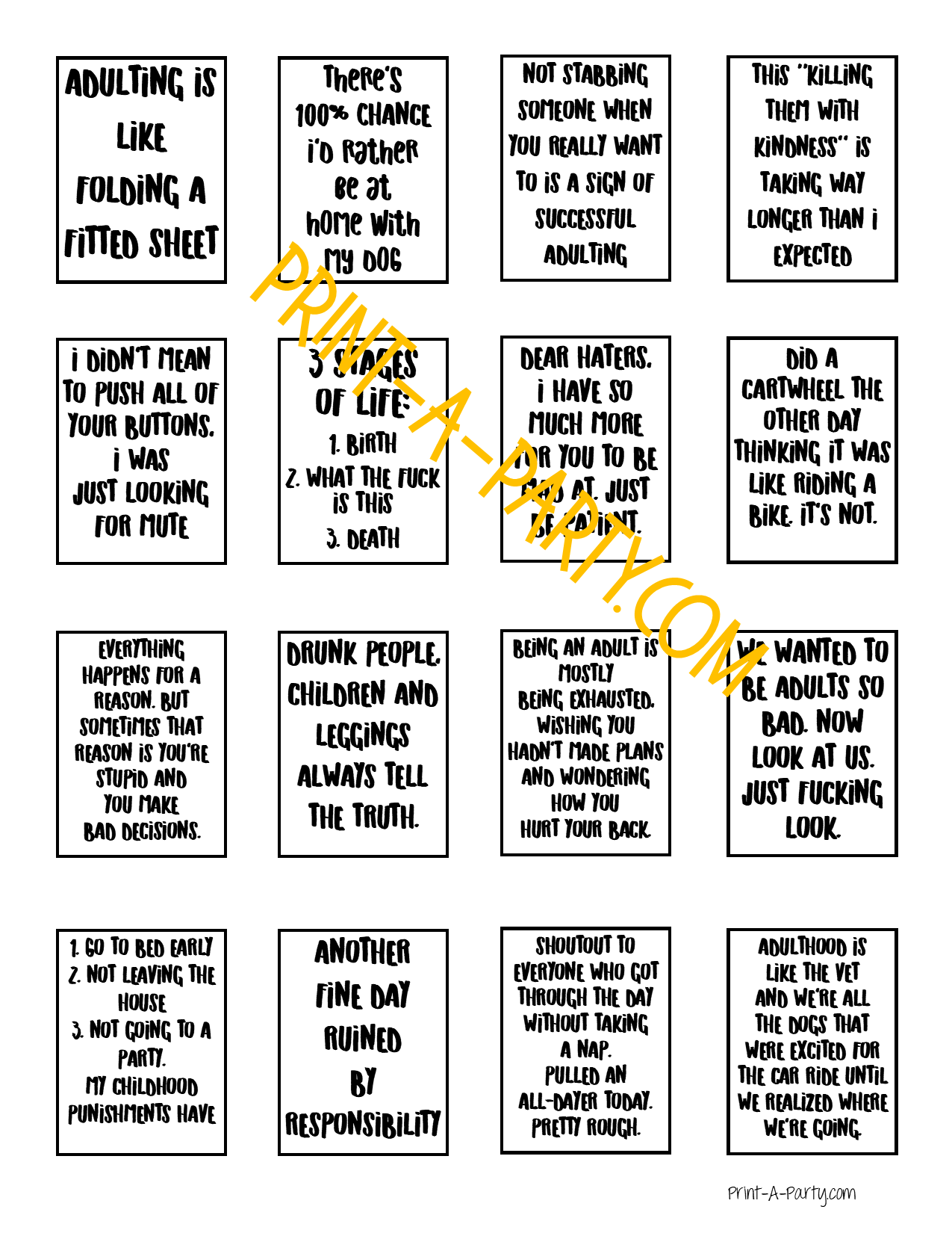 PLANNER STICKERS: Funny Adulting Quotes | Boxes INSTANT DOWNLOAD | Fits a variety of planners! Erin Condren, Happy Planner and more