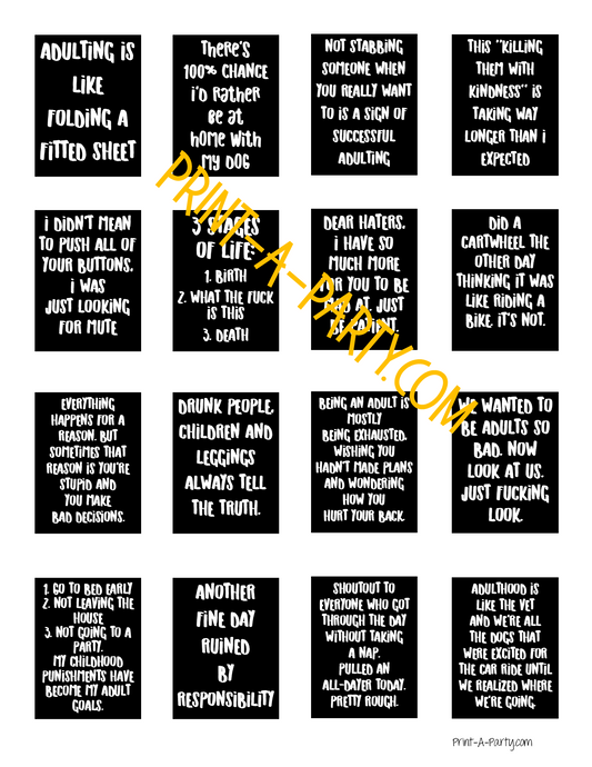 PLANNER STICKERS: Funny Adulting Quotes | Boxes INSTANT DOWNLOAD | Fits a variety of planners! Erin Condren, Happy Planner and more