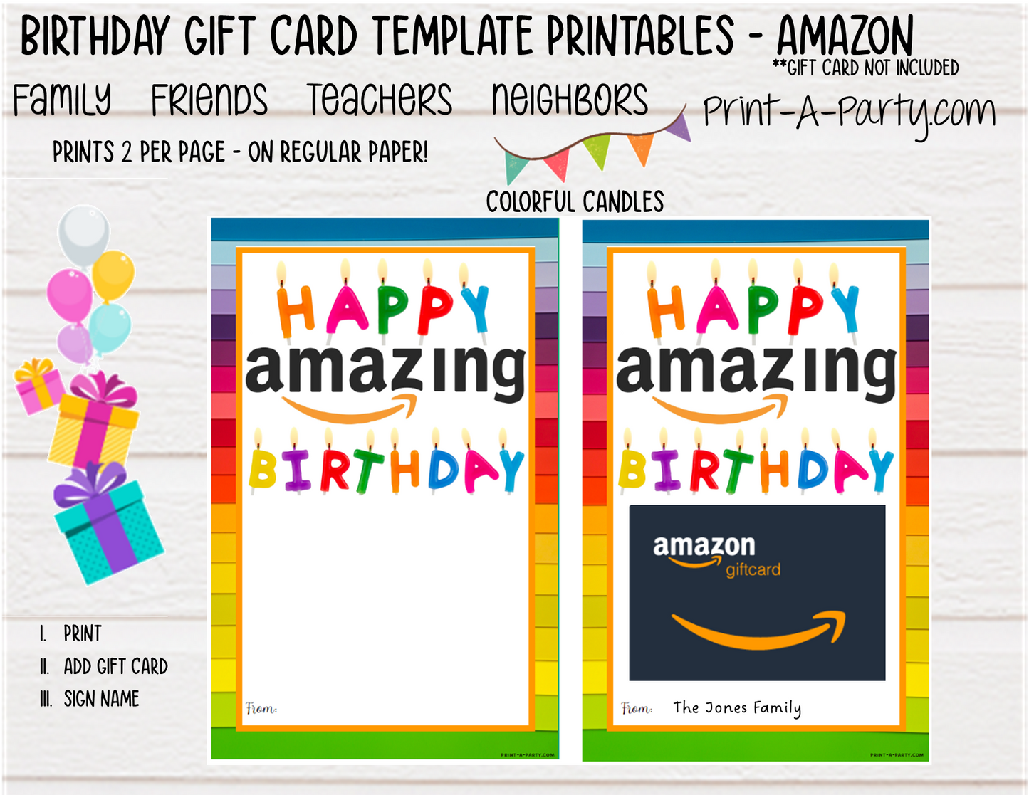 GIFT CARD Amazon Birthday Gift Card Template | Amazon Gift Card | Dress up your Amazon gift card - INSTANT DOWNLOAD - Use each year!
