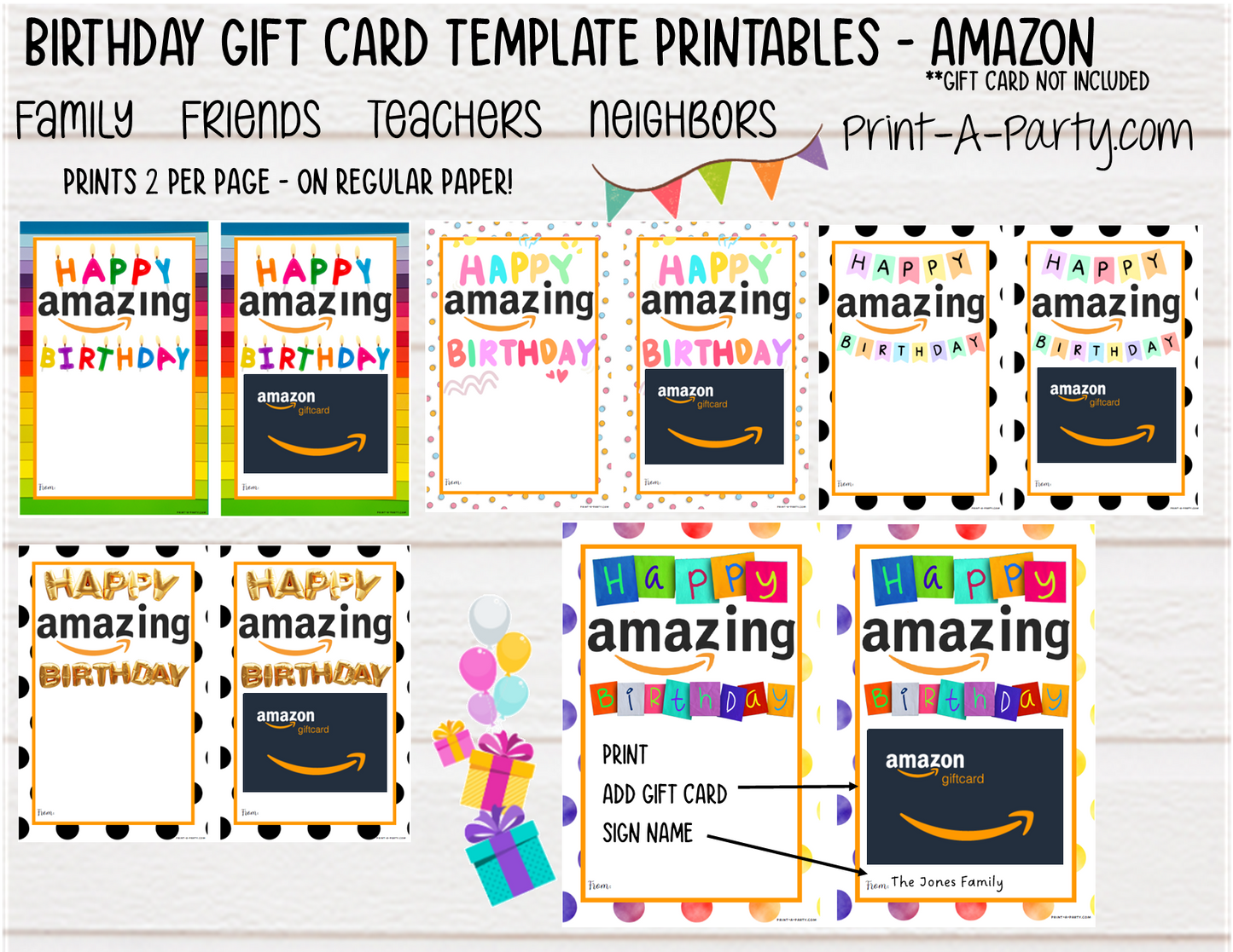 GIFT CARD Amazon Birthday Gift Card Template | Amazon Gift Card | Dress up your Amazon gift card - INSTANT DOWNLOAD - Use each year!