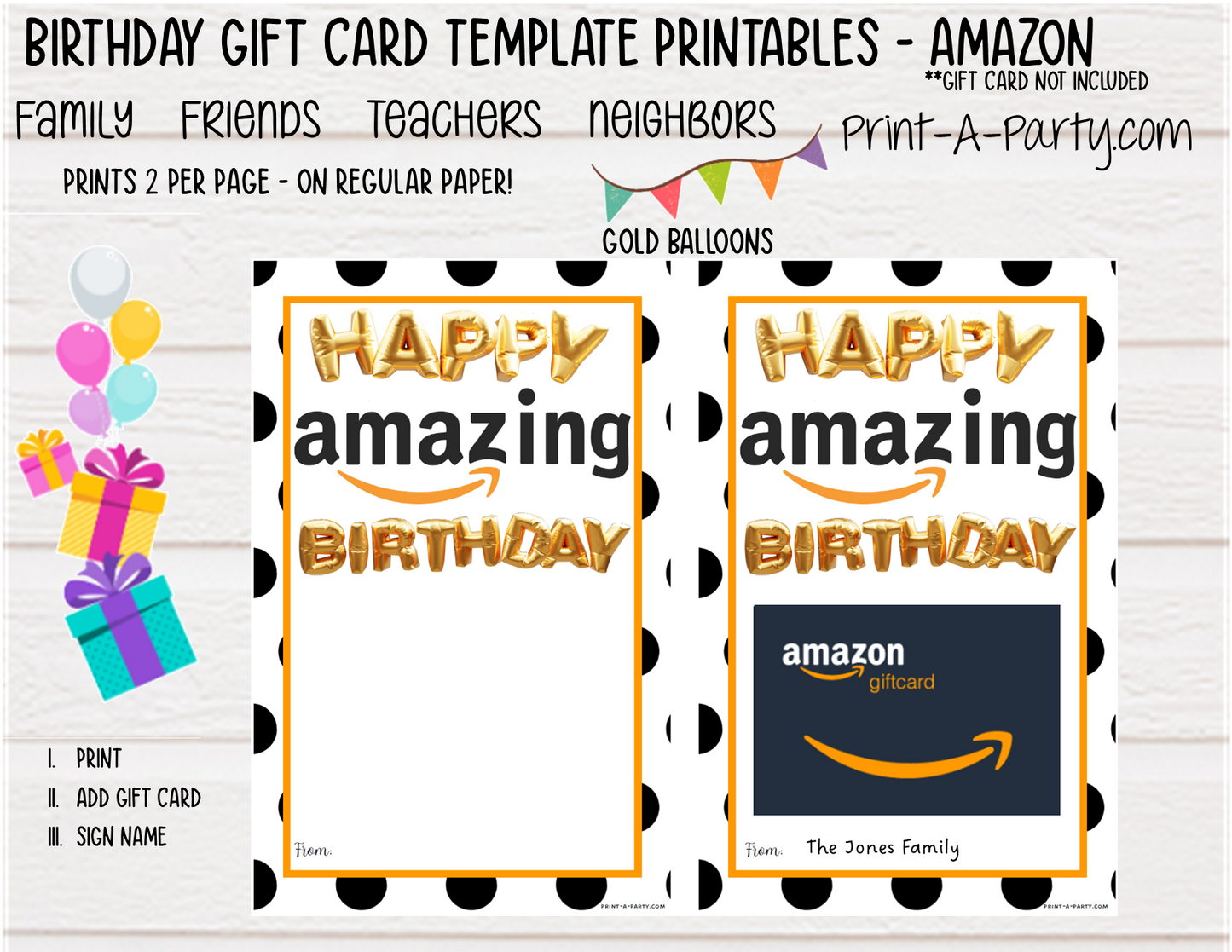 GIFT CARD Amazon Birthday Gift Card Template | Amazon Gift Card | Dress up your Amazon gift card - INSTANT DOWNLOAD - Use each year!