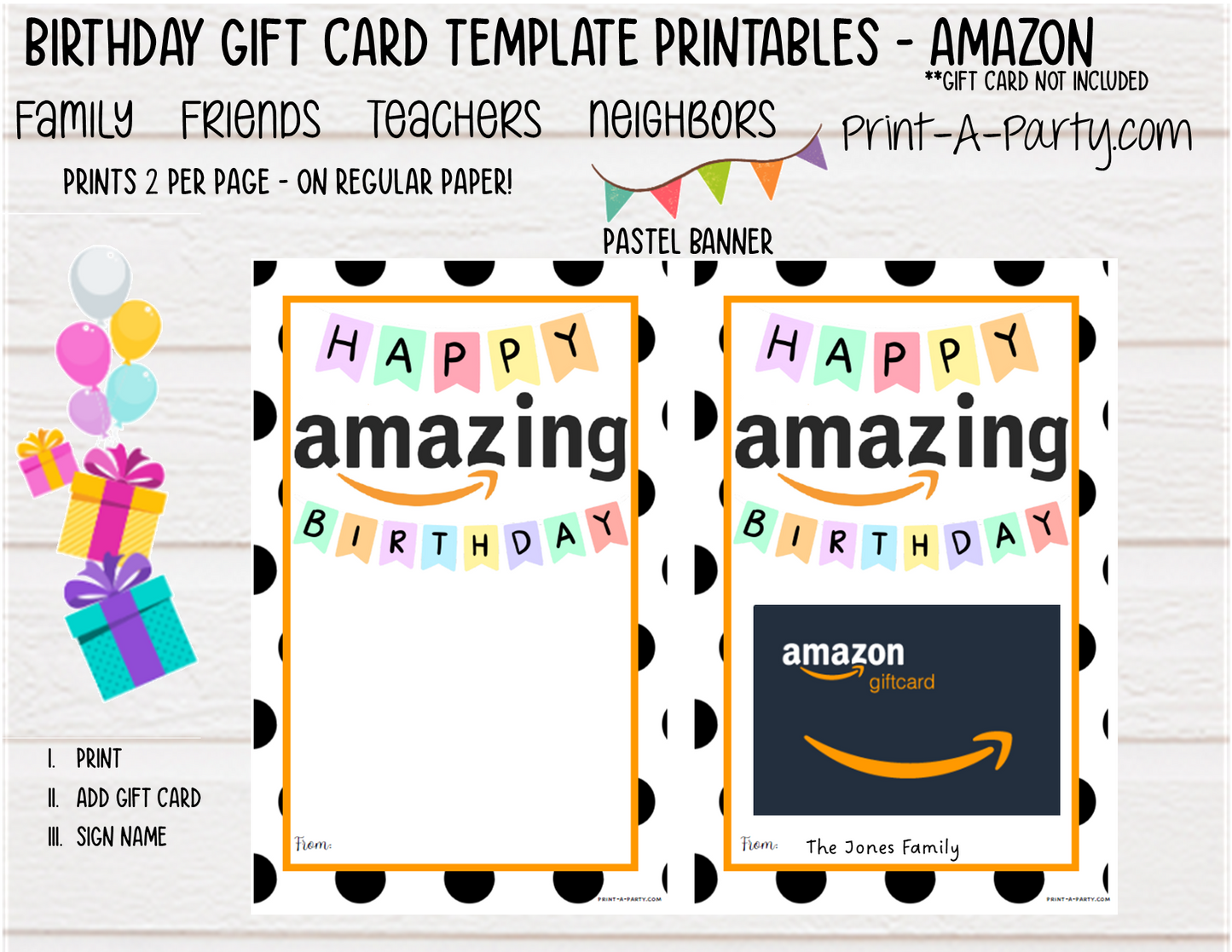 GIFT CARD Amazon Birthday Gift Card Template | Amazon Gift Card | Dress up your Amazon gift card - INSTANT DOWNLOAD - Use each year!