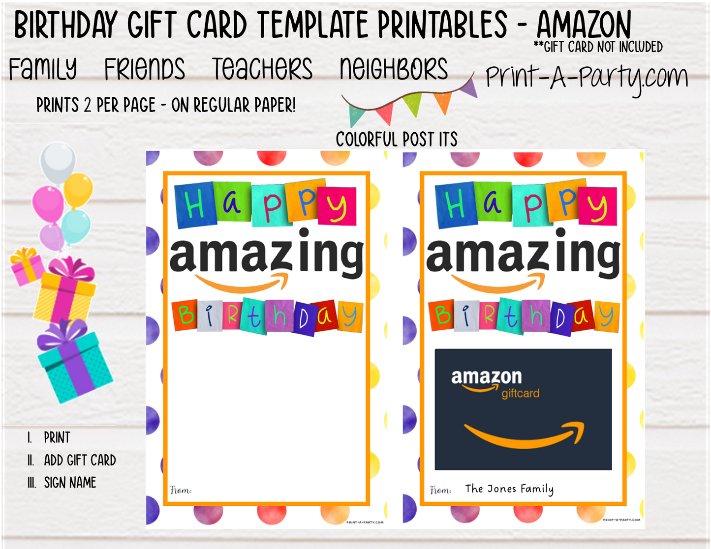 GIFT CARD Amazon Birthday Gift Card Template | Amazon Gift Card | Dress up your Amazon gift card - INSTANT DOWNLOAD - Use each year!