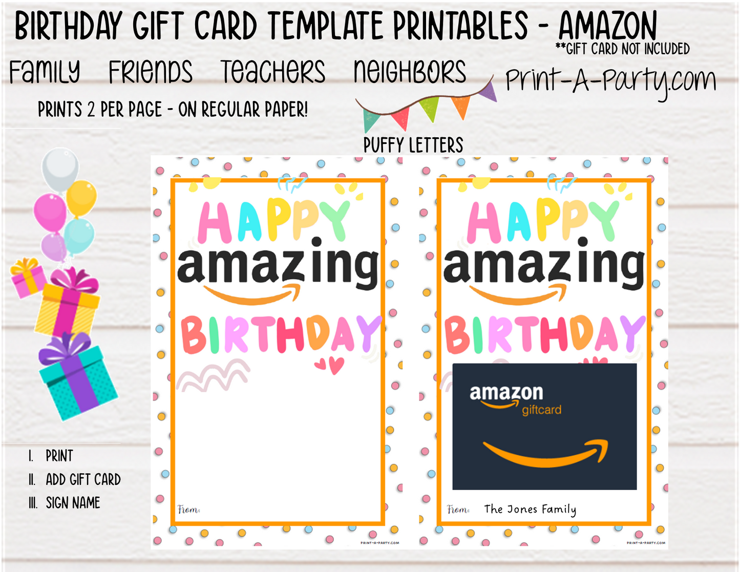 GIFT CARD Amazon Birthday Gift Card Template | Amazon Gift Card | Dress up your Amazon gift card - INSTANT DOWNLOAD - Use each year!