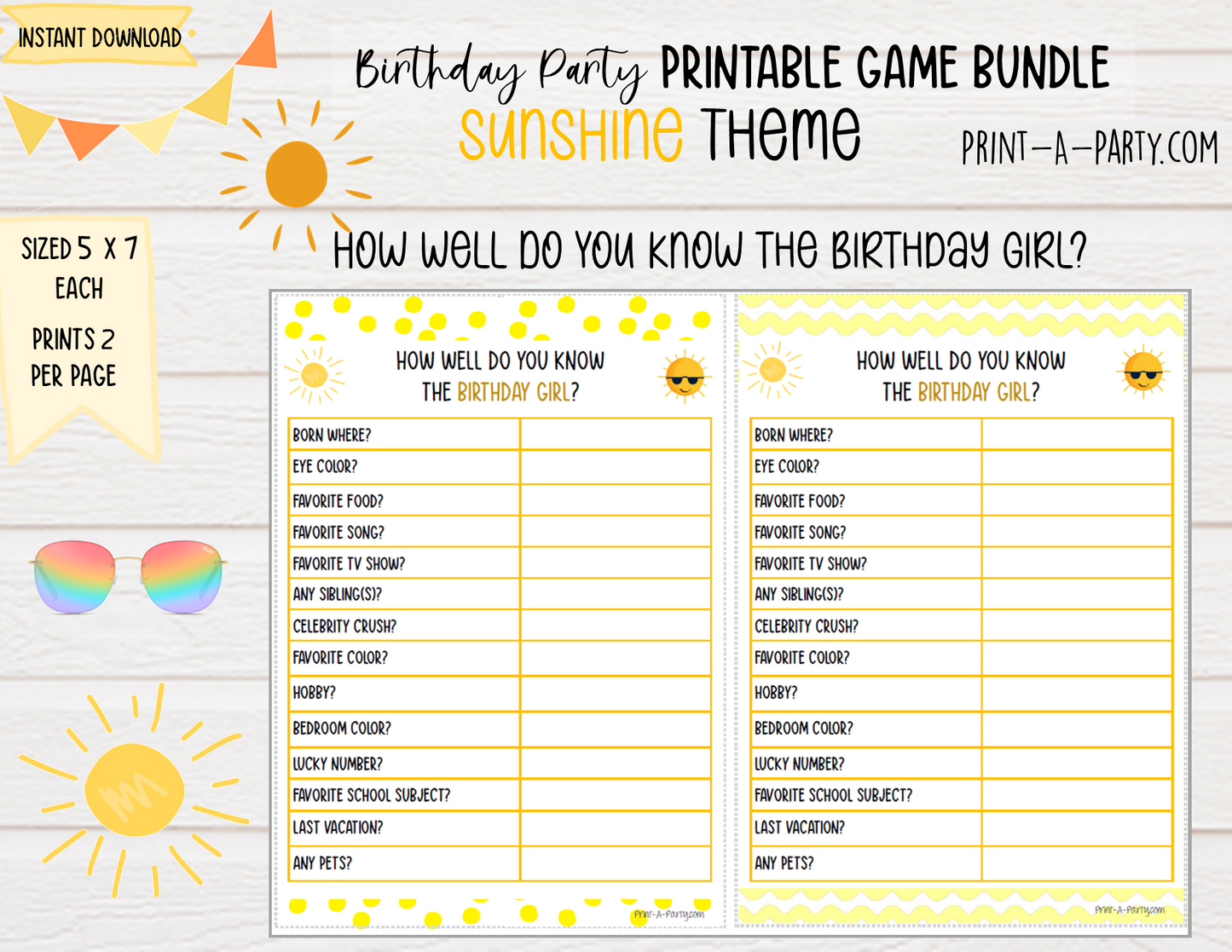 GAMES: SUNSHINE THEME | Birthday Party Games | Sunshine Party | Sunshine Party Ideas | INSTANT DOWNLOAD