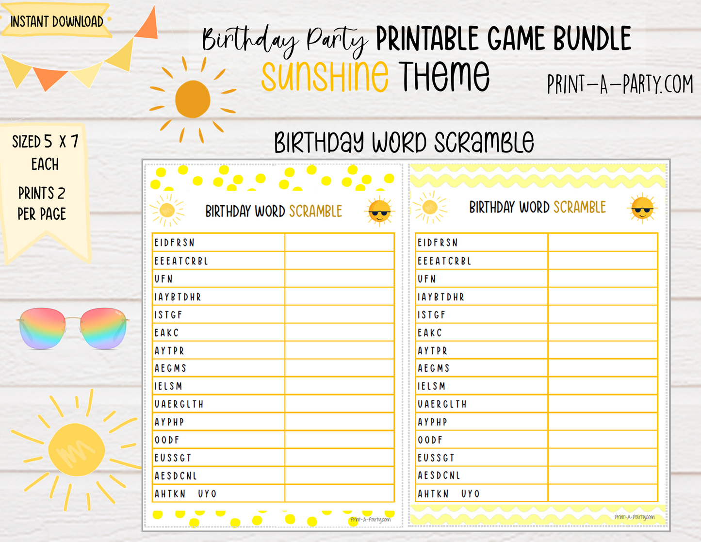 GAMES: SUNSHINE THEME | Birthday Party Games | Sunshine Party | Sunshine Party Ideas | INSTANT DOWNLOAD