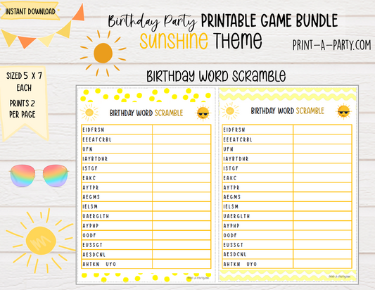 GAMES: SUNSHINE THEME - Sunshine Birthday Party Games – Printable Summer Party Game Bundle