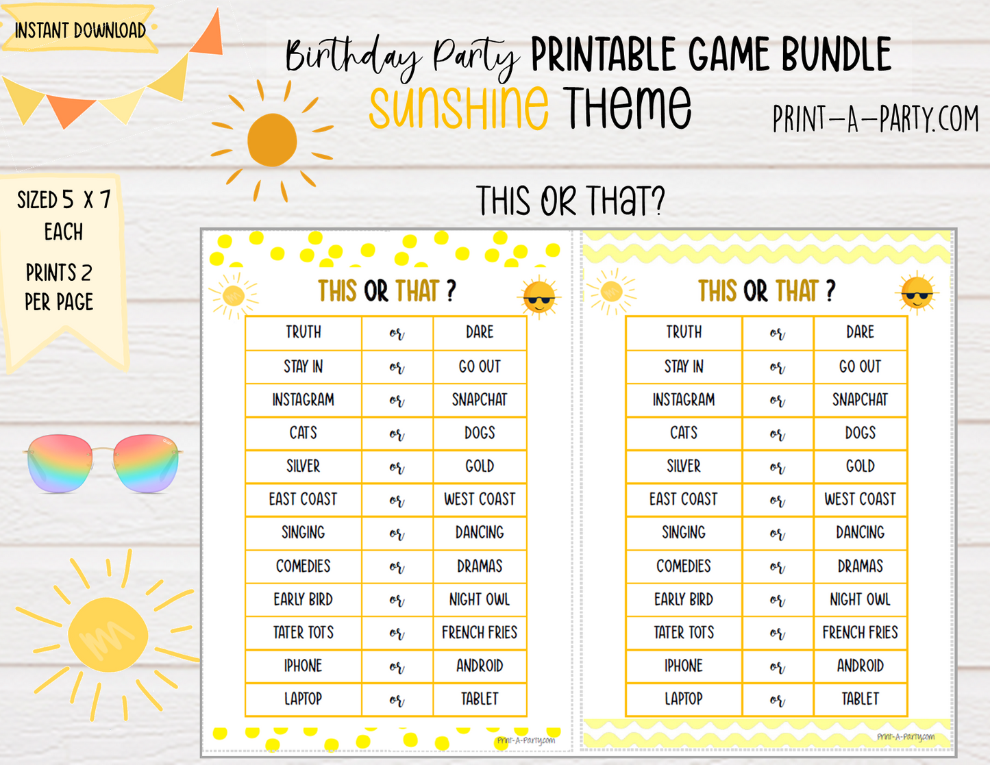 GAMES: SUNSHINE THEME | Birthday Party Games | Sunshine Party | Sunshine Party Ideas | INSTANT DOWNLOAD