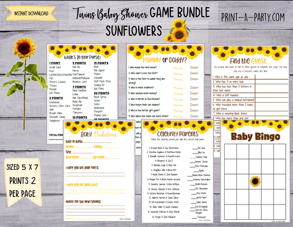GAMES for Baby Shower | Sunflowers Baby Shower Theme | Baby Shower Games | INSTANT DOWNLOAD