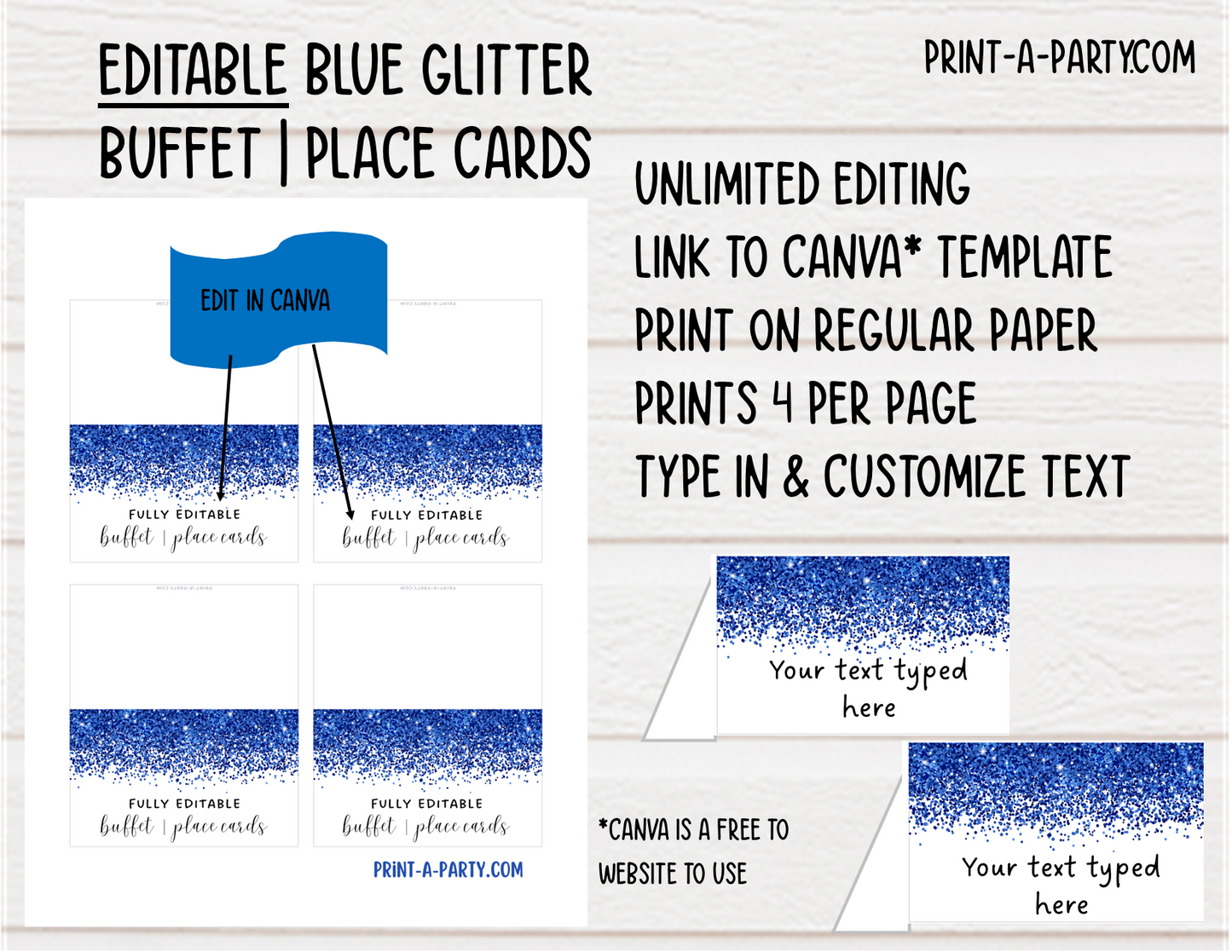 DIY Printable or Editable Buffet Food Label Cards or Seating Place Cards | GLITTER Theme Designs | Place Card Signs | Buffet Labels | Food Labels | Party Labels | Birthdays | Weddings | Showers | Babies