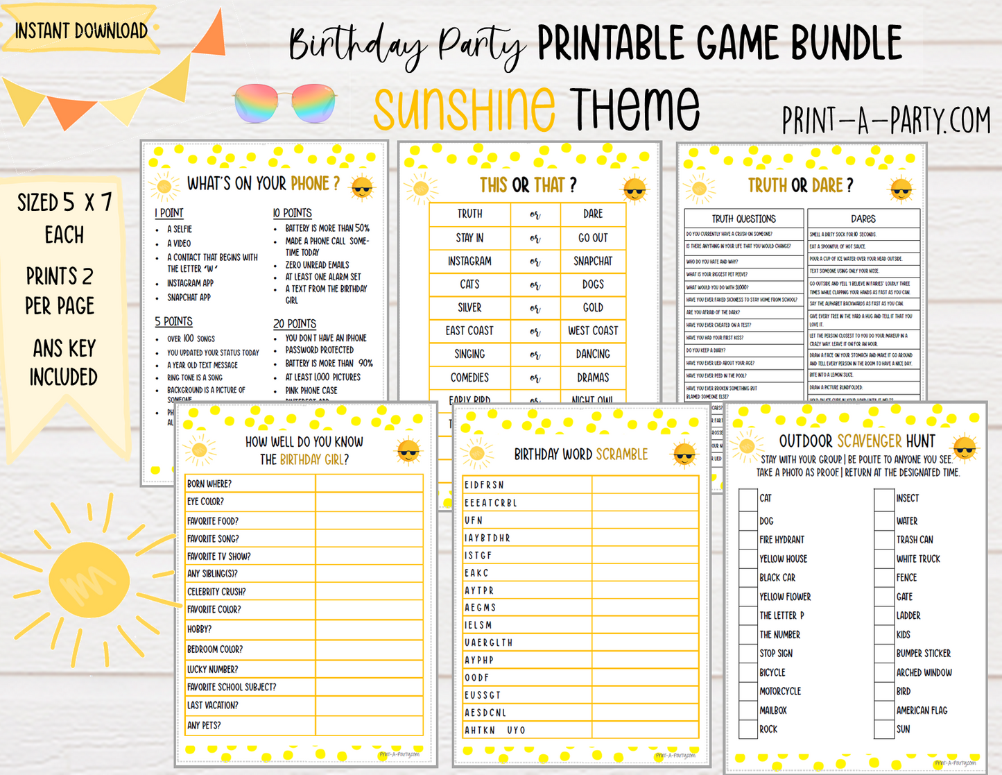 GAMES: SUNSHINE THEME | Birthday Party Games | Sunshine Party | Sunshine Party Ideas | INSTANT DOWNLOAD