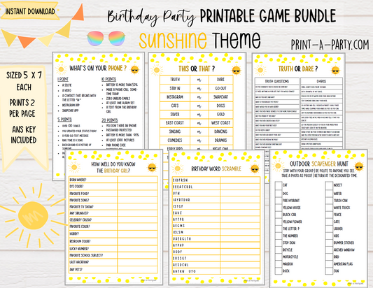 GAMES: SUNSHINE THEME - Sunshine Birthday Party Games – Printable Summer Party Game Bundle