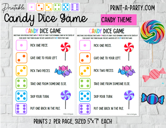 CANDY DICE GAME | Birthday Games | Fun Activities | Sleepover Slumber Party | Party Games | Fun Activity | INSTANT DOWNLOAD
