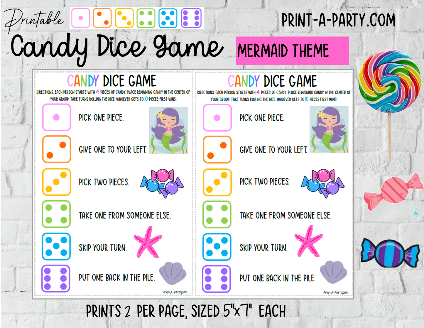 CANDY DICE GAME | Birthday Games | Fun Activities | Sleepover Slumber Party | Party Games | Fun Activity | INSTANT DOWNLOAD