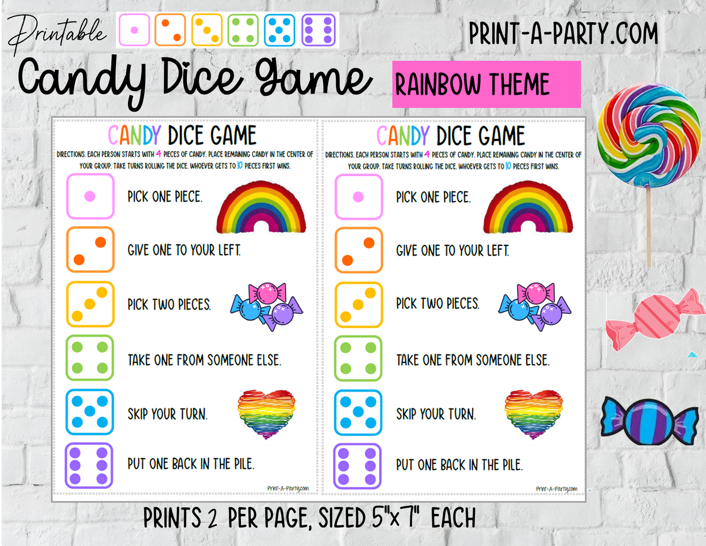 CANDY DICE GAME | Birthday Games | Fun Activities | Sleepover Slumber Party | Party Games | Fun Activity | INSTANT DOWNLOAD