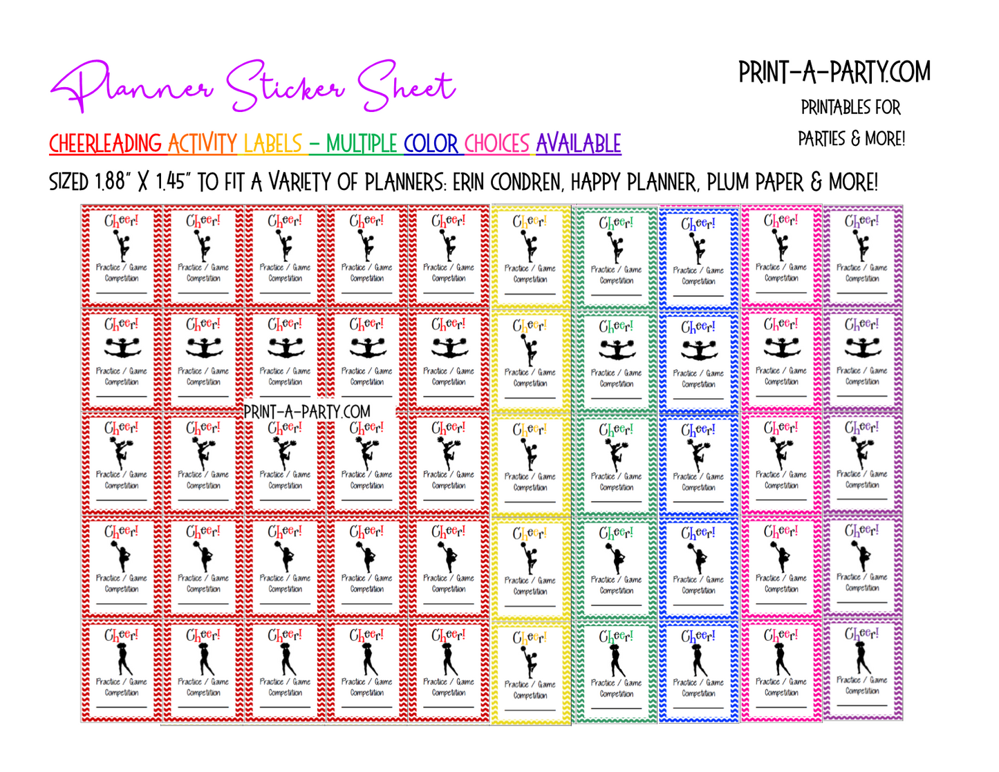PLANNER STICKERS: Cheerleading | Activity Boxes | Sports | INSTANT DOWNLOAD Fits a variety of planners!
